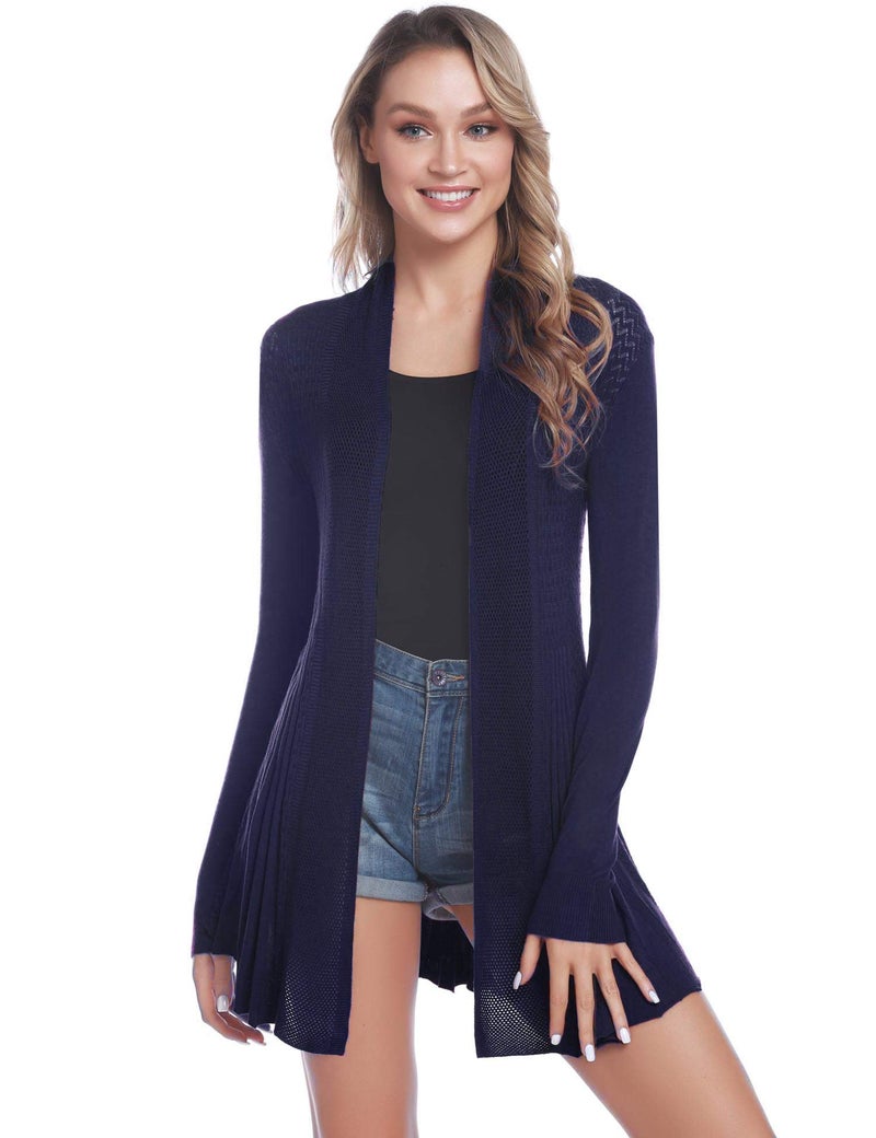 iClosam Womens Summer Lightweight Cardigan Sweater Casual Long Sleeve Open Front Cardigans(#2Dark Blue, Large) - Image 2